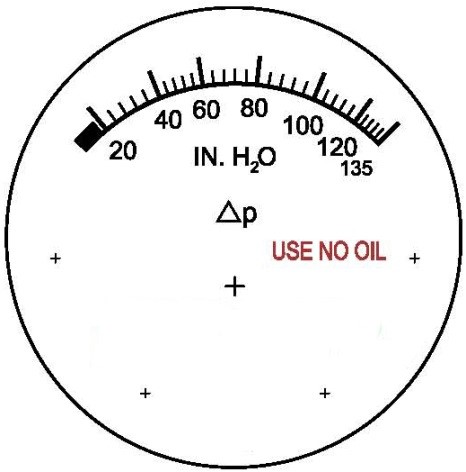 Дифманометр_Одинарная шкала в дюймах водного столба с отметкой _не для использования в масляной среде_